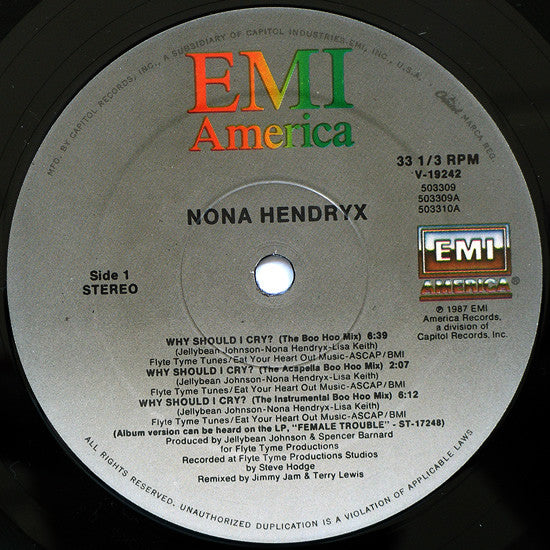 Nona Hendryx : Why Should I Cry? (Boo-Hoo Mix) (12", Single)