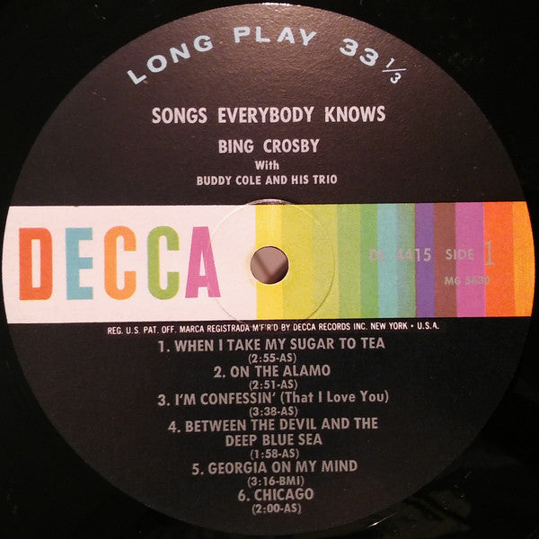 Bing Crosby, The Buddy Cole Trio : Songs Everybody Knows (LP, Album, Mono, RE)