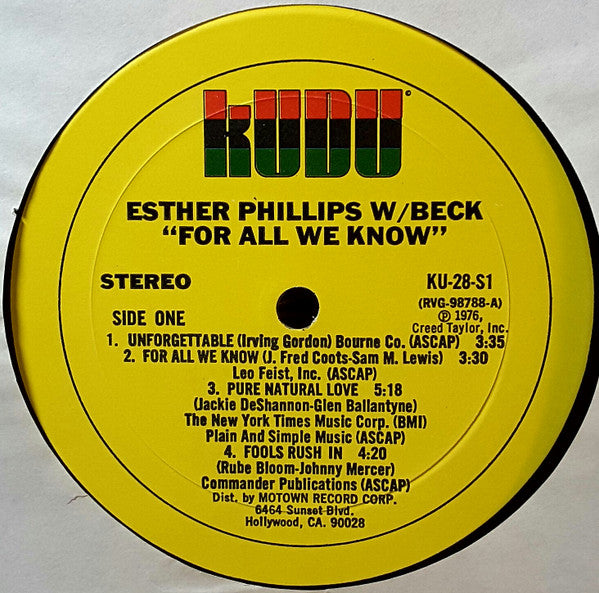 Esther Phillips With Joe Beck : For All We Know (LP, Album)