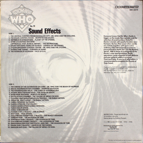 BBC Radiophonic Workshop : Doctor Who Sound Effects No. 19 (LP, Mono)