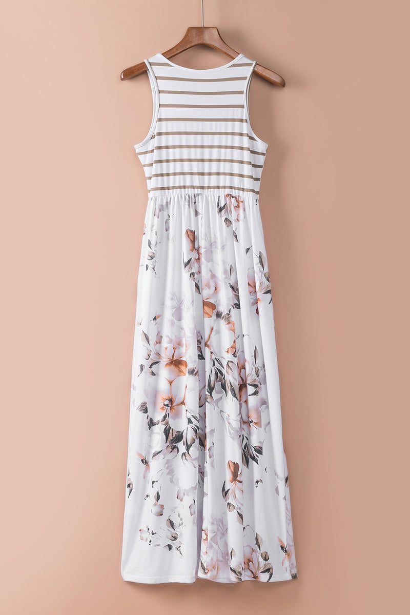Floral Striped Print Sleeveless Maxi Dress