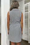 Striped Button Front Tie-Waist Sleeveless Shirt Dress